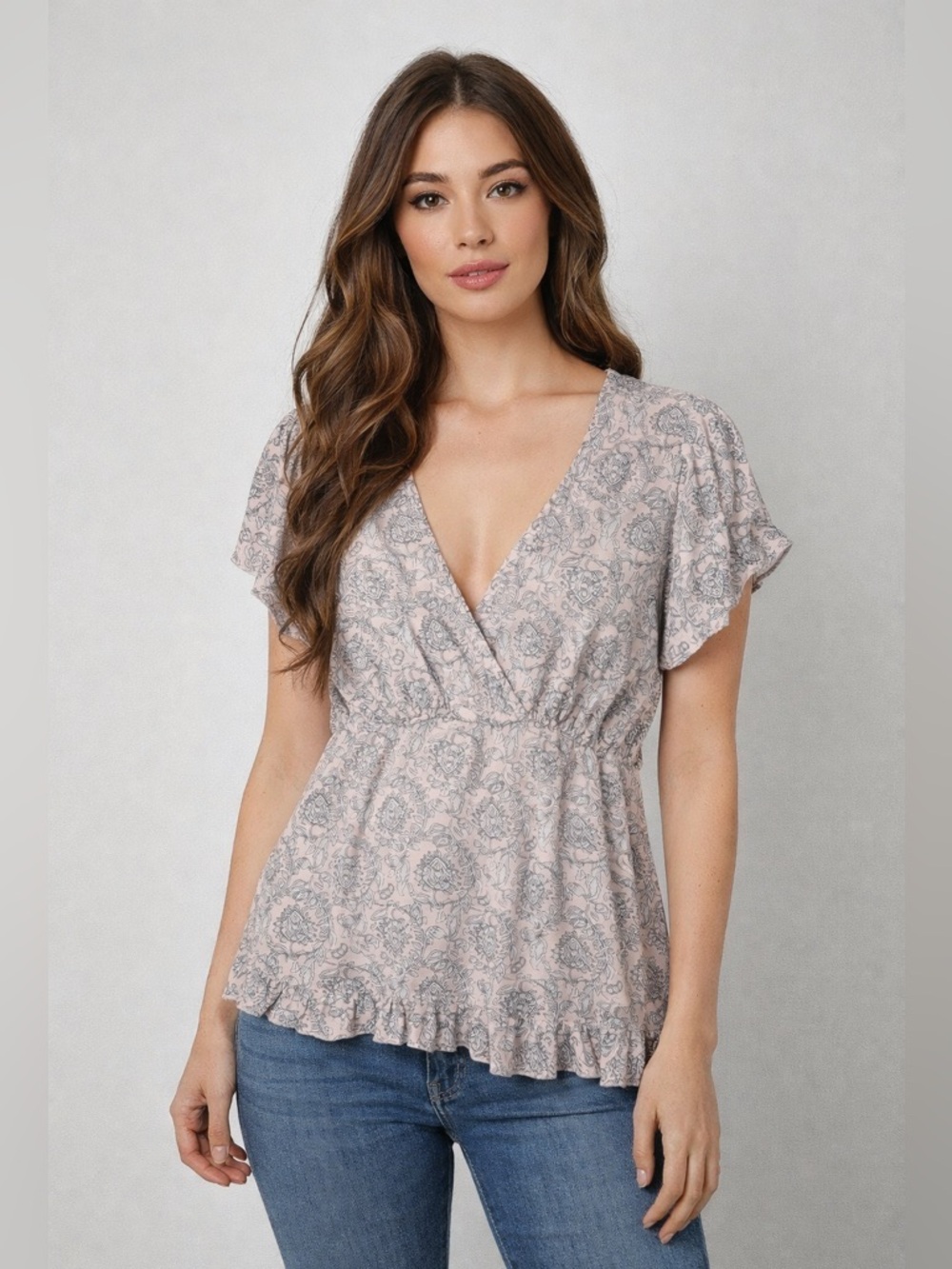 Marilyn Monroe Blouse with Pink and Gray Patterns